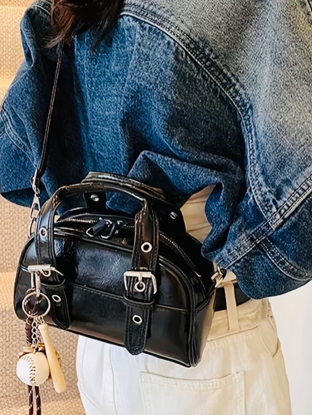 New -Sleek -Retro Inspired Faux Leather Crossbody Bag -Black